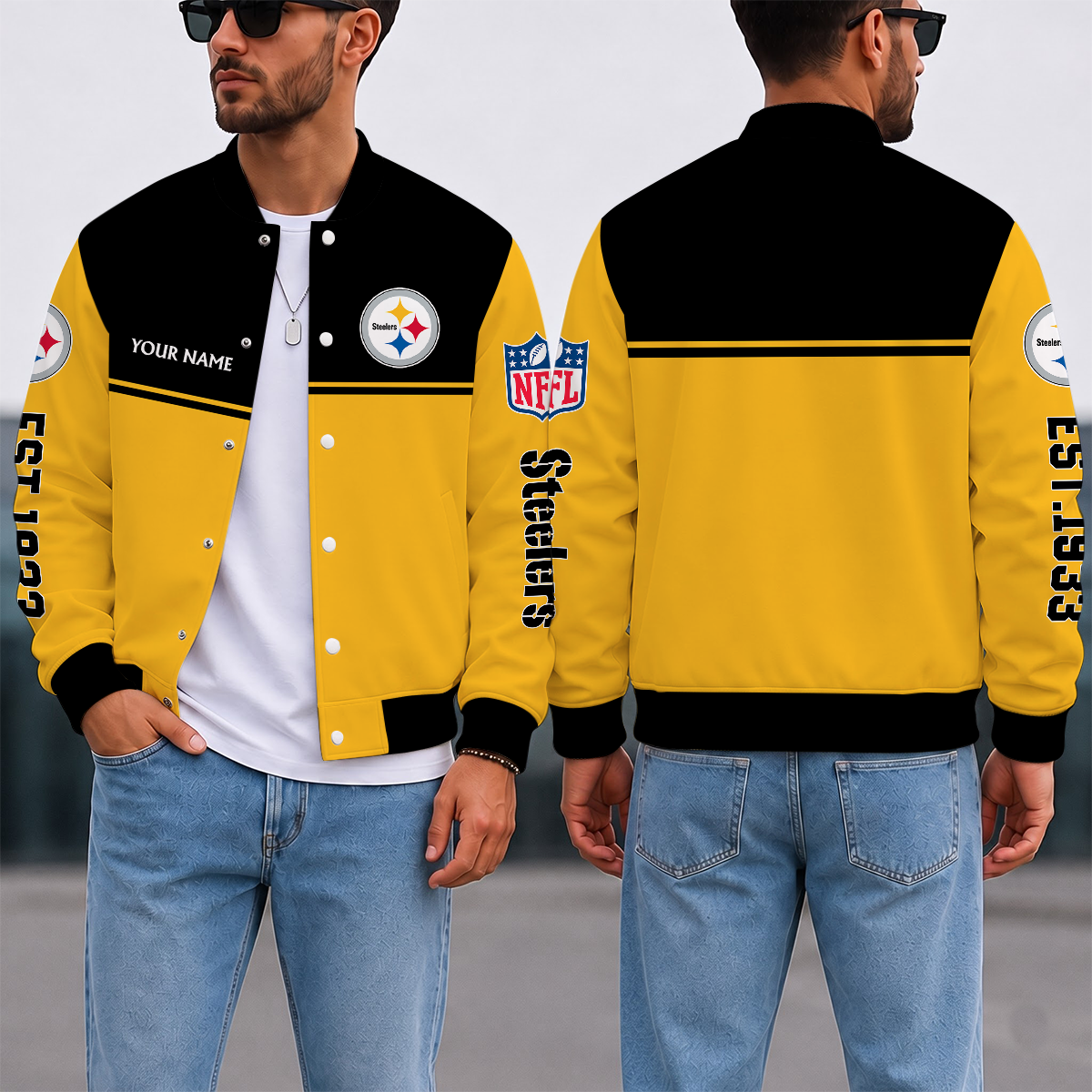 LIMITED EDITION - NEW CUSTOMIZED NFL14 PSB PITTSBURGH STEELERS SATIN VARSITY & BASEBALL JACKET