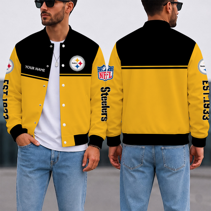 LIMITED EDITION - NEW CUSTOMIZED NFL14 PSB PITTSBURGH STEELERS SATIN VARSITY & BASEBALL JACKET