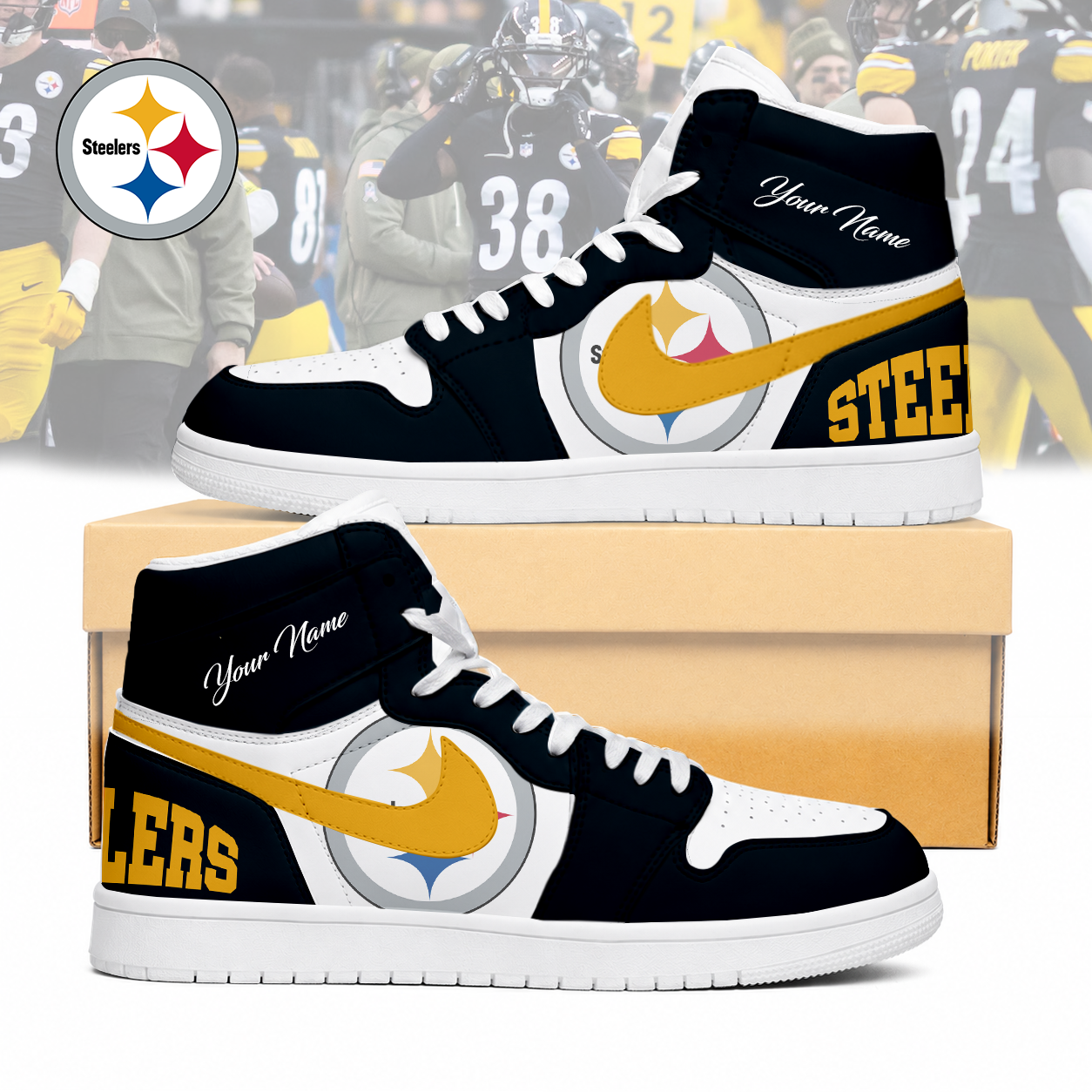 LIMITED EDITION - NEW CUSTOMIZED NFL14 PSB PITTSBURGH STEELERS AIR JORDAN SNEAKERS