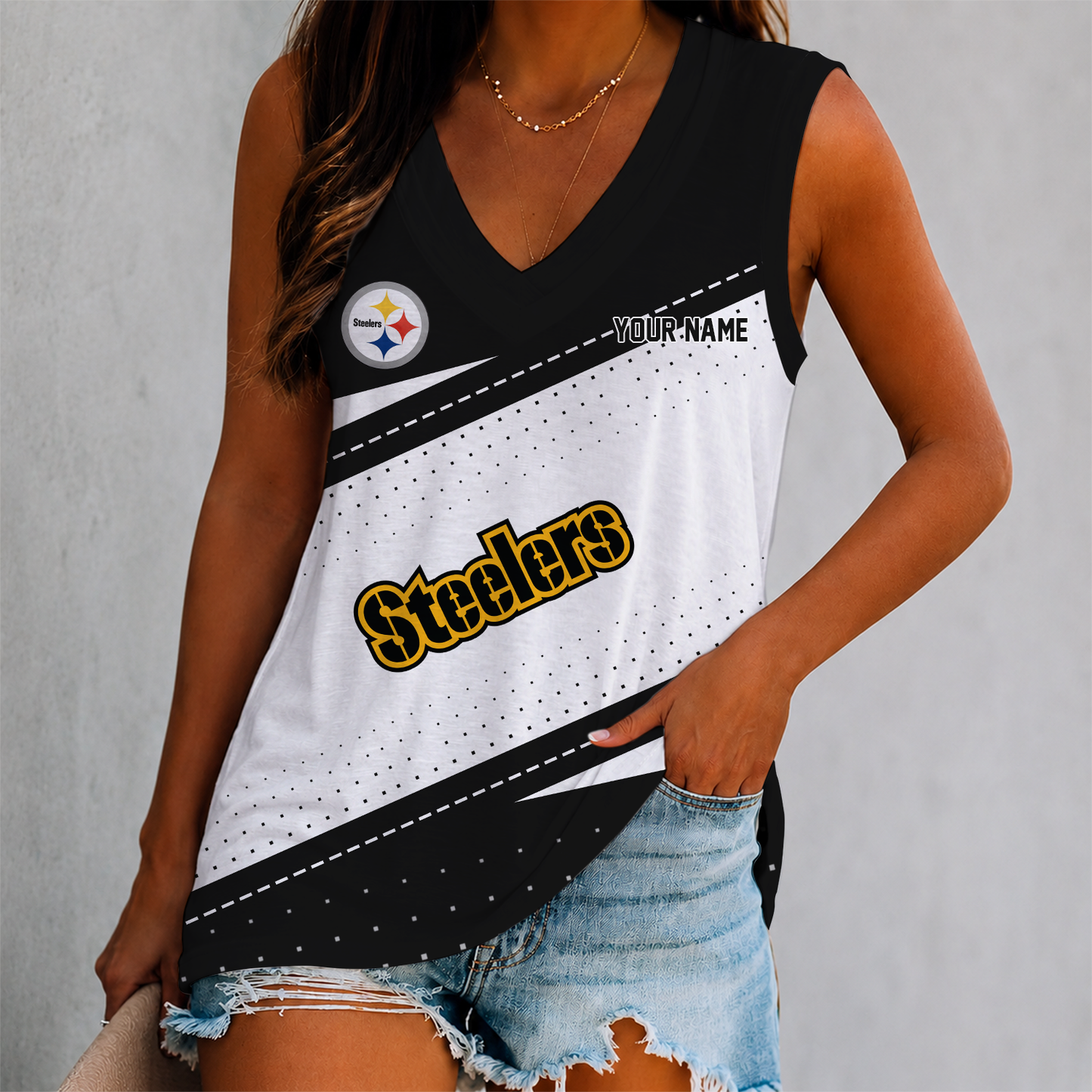LIMITED EDITION - NEW CUSTOMIZED NFL14 PSB PITTSBURGH STEELERS WOMEN'S V-NECK TANK TOP
