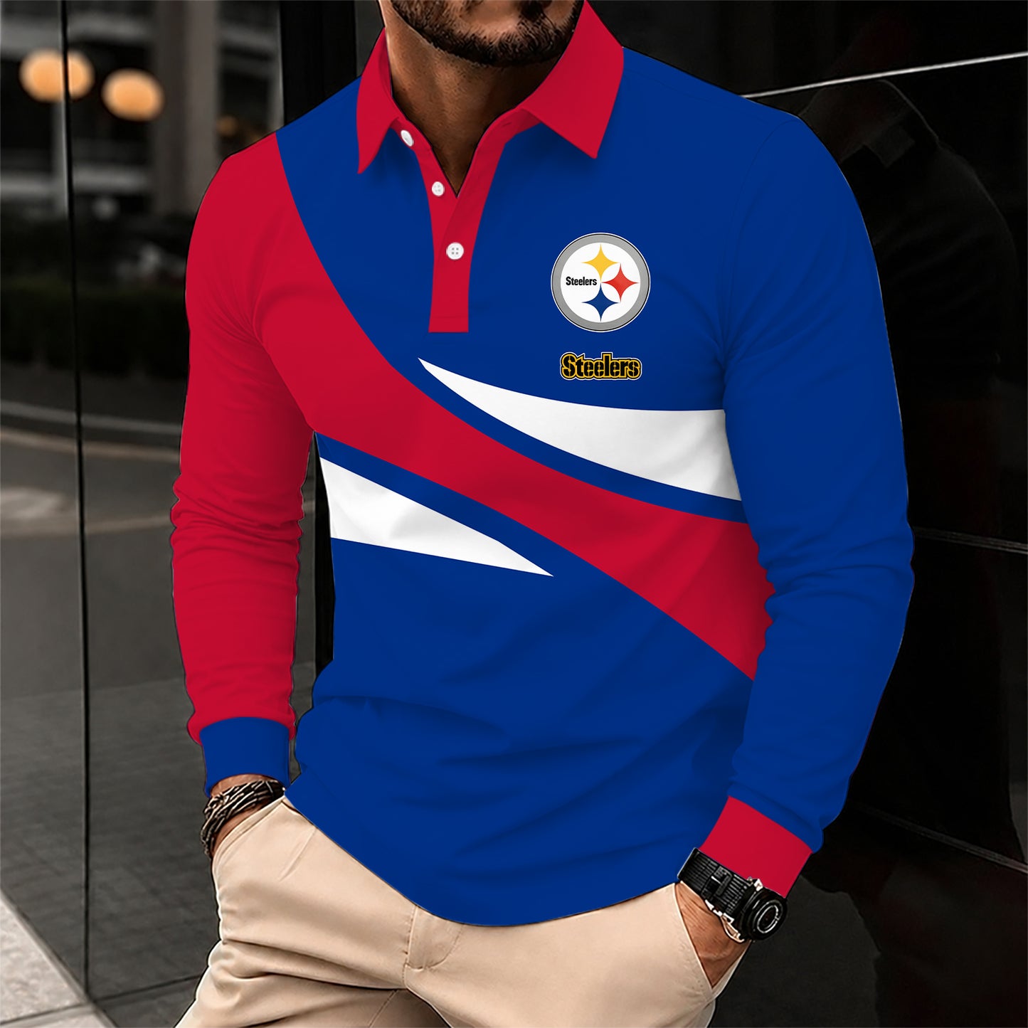 [SPECIAL OFFER] NEW CUSTOMIZED NFL14 PSB PITTSBURGH STEELERS LONG SLEEVE POLO SHIRT