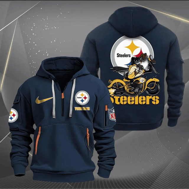 [SPECIAL OFFER] NEW CUSTOMIZED NFL14 PSB PITTSBURGH STEELERS MUTICOLOR QUARTER ZIP HOODIE