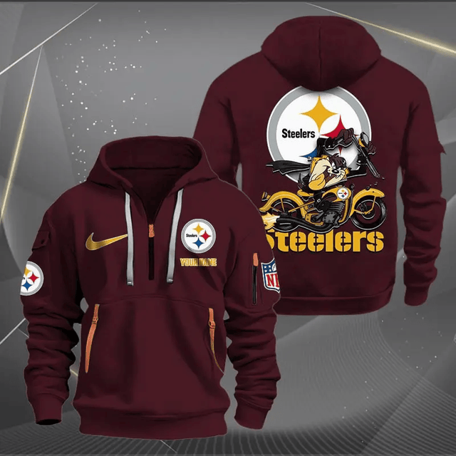 [SPECIAL OFFER] NEW CUSTOMIZED NFL14 PSB PITTSBURGH STEELERS MUTICOLOR QUARTER ZIP HOODIE