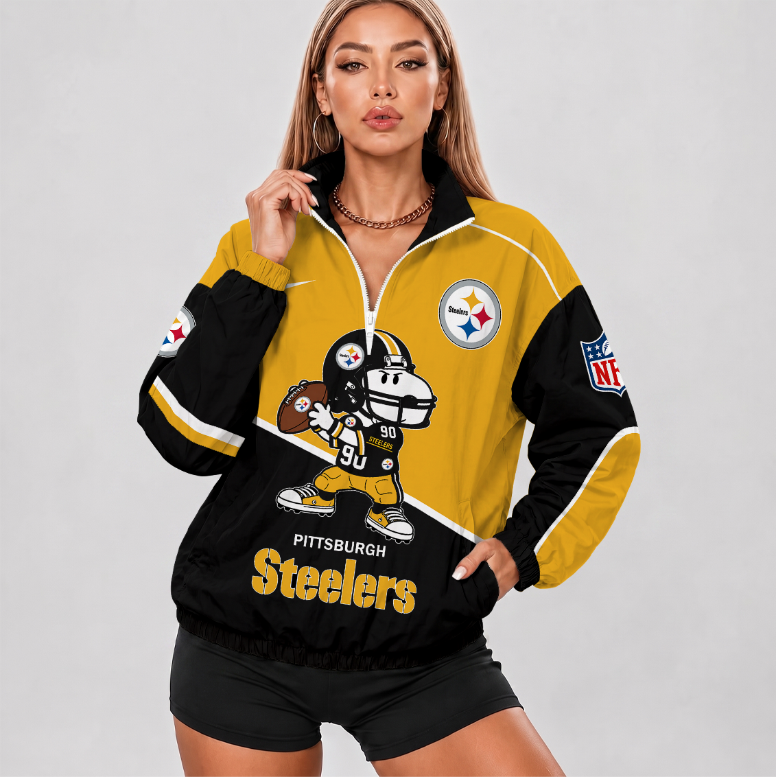 [SPECIAL OFFER] NEW CUSTOMIZED NFL14 PSB PITTSBURGH STEELERS V-NECK ZIPPER SWEATSHIRT JACKET