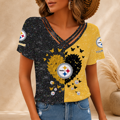 LIMITED EDITION - NEW CUSTOMIZED NFL14 PSB PITTSBURGH STEELERS V-NECK SHIRT