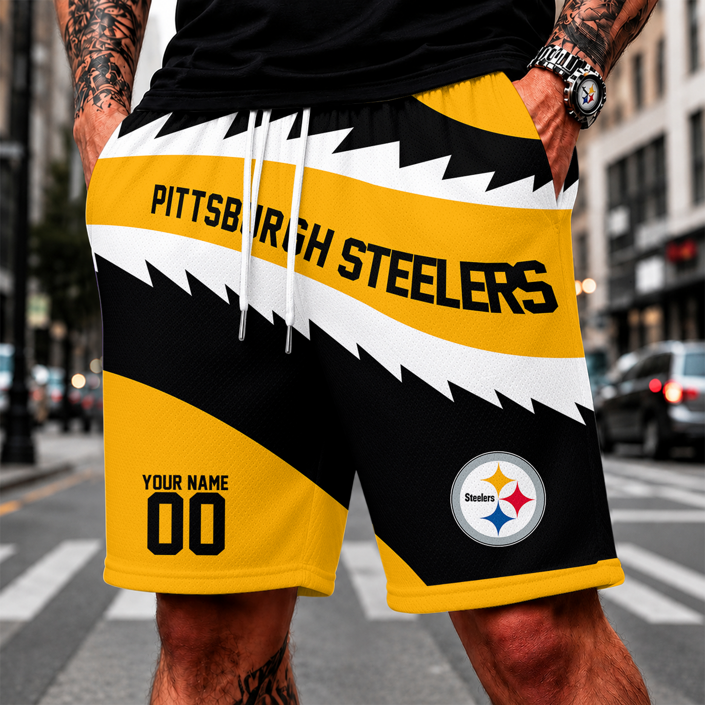 [SPECIAL OFFER] NEW CUSTOMIZED NFL14 PSB PITTSBURGH STEELERS SHORT PANTS