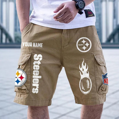 [SPECIAL OFFER] NEW CUSTOMIZED NFL14 PSB PITTSBURGH STEELERS CARGO SHORTS