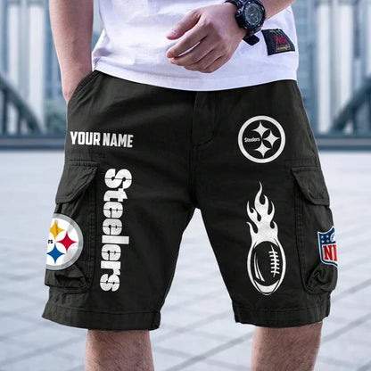 [SPECIAL OFFER] NEW CUSTOMIZED NFL14 PSB PITTSBURGH STEELERS CARGO SHORTS