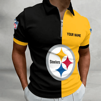 [SPECIAL OFFER] NEW CUSTOMIZED NFL14 PSB PITTSBURGH STEELERS ZIP POLO SHIRT