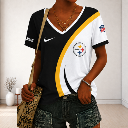 LIMITED EDITION - NEW CUSTOMIZED NFL14 PSB PITTSBURGH STEELERS V-NECK FEMALE SHIRT
