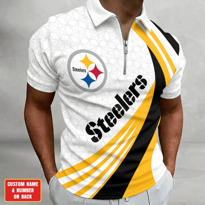 [SPECIAL OFFER] NEW CUSTOMIZED NFL14 PSB PITTSBURGH STEELERS ZIP POLO SHIRT