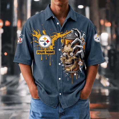 [SPECIAL OFFER] NEW CUSTOMIZED NFL14 PSB PITTSBURGH STEELERS SEERSUCKER BUTTON SHIRT