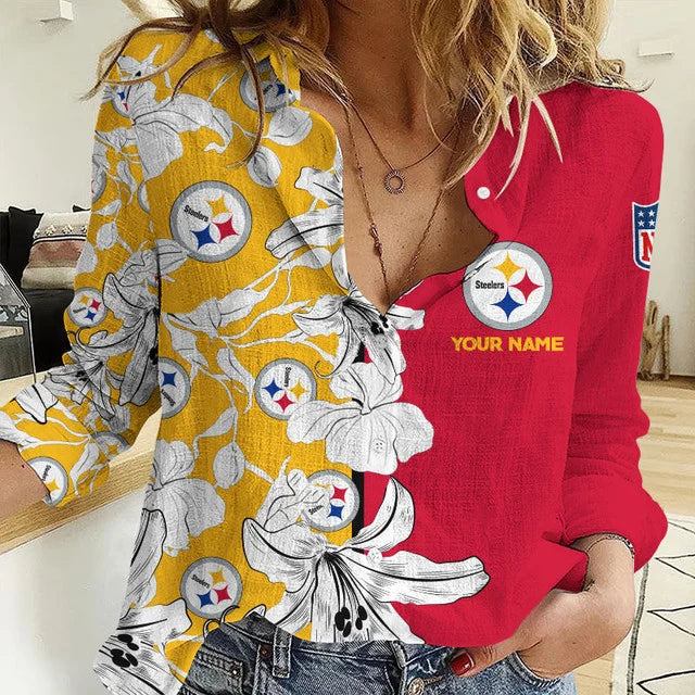 [SPECIAL OFFER] NEW CUSTOMIZED NFL14 PSB PITTSBURGH STEELERS WOMEN CASUAL SHIRT FOR FAN