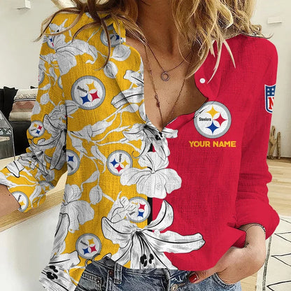 [SPECIAL OFFER] NEW CUSTOMIZED NFL14 PSB PITTSBURGH STEELERS WOMEN CASUAL SHIRT FOR FAN
