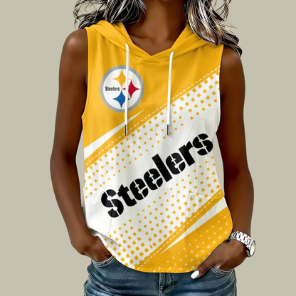 [SPECIAL OFFER] NEW CUSTOMIZED NFL14 PSB PITTSBURGH STEELERS WOMEN'S SLEEVELESS HOODED POCKET TANK TOP