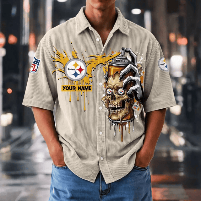 [SPECIAL OFFER] NEW CUSTOMIZED NFL14 PSB PITTSBURGH STEELERS SEERSUCKER BUTTON SHIRT