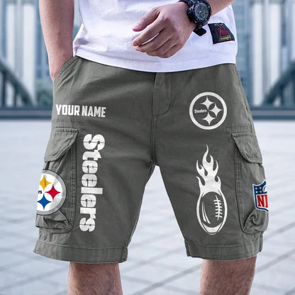 [SPECIAL OFFER] NEW CUSTOMIZED NFL14 PSB PITTSBURGH STEELERS CARGO SHORTS