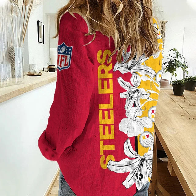 [SPECIAL OFFER] NEW CUSTOMIZED NFL14 PSB PITTSBURGH STEELERS WOMEN CASUAL SHIRT FOR FAN