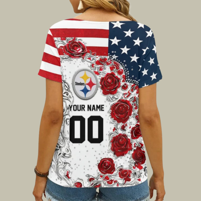 [SPECIAL OFFER] NEW CUSTOMIZED NFL14 PSB PITTSBURGH STEELERS V-NECK FEMALE SHIRT