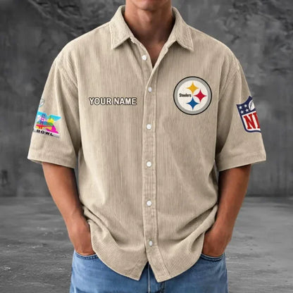 LIMITED EDITION - NEW CUSTOMIZED NFL14 PSB PITTSBURGH STEELERS SEERSUCKER BUTTON SHIRT