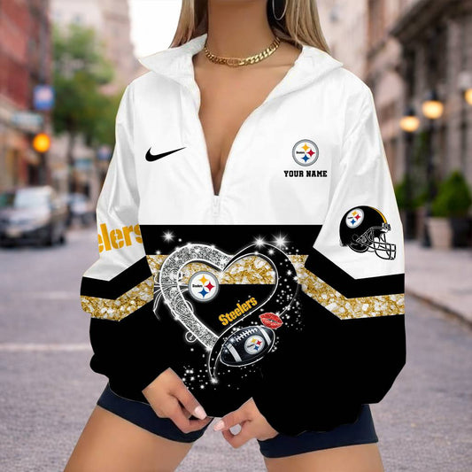 LIMITED EDITION - NEW CUSTOMIZED NFL14 PSB PITTSBURGH STEELERS V-NECK ZIPPER SWEATSHIRT JACKET