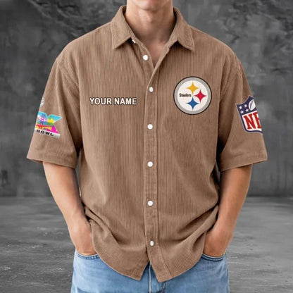 LIMITED EDITION - NEW CUSTOMIZED NFL14 PSB PITTSBURGH STEELERS SEERSUCKER BUTTON SHIRT