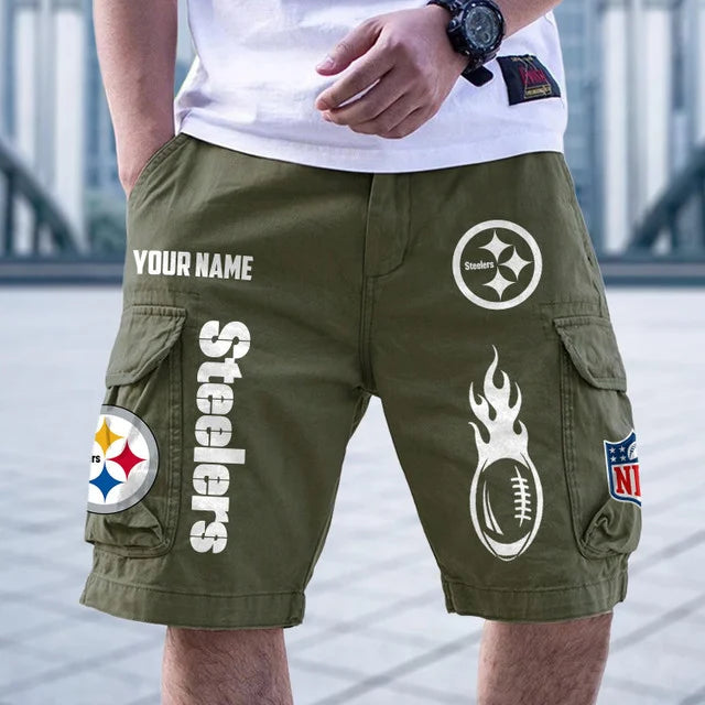[SPECIAL OFFER] NEW CUSTOMIZED NFL14 PSB PITTSBURGH STEELERS CARGO SHORTS