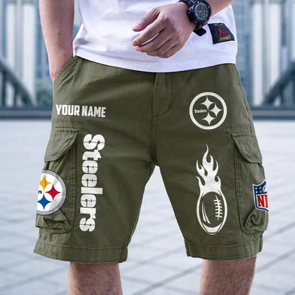 [SPECIAL OFFER] NEW CUSTOMIZED NFL14 PSB PITTSBURGH STEELERS CARGO SHORTS