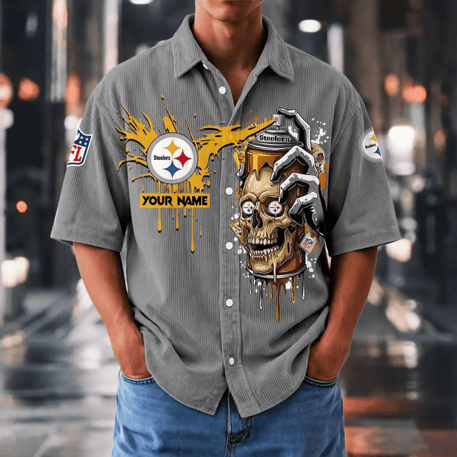 [SPECIAL OFFER] NEW CUSTOMIZED NFL14 PSB PITTSBURGH STEELERS SEERSUCKER BUTTON SHIRT