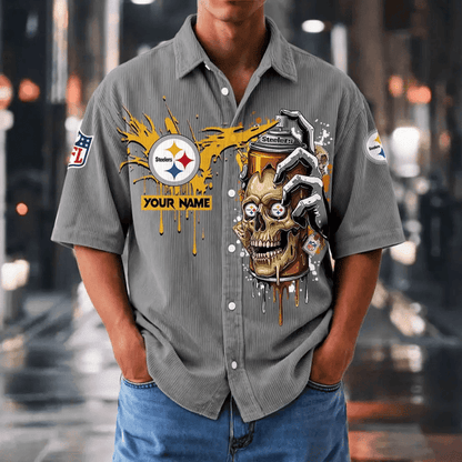 [SPECIAL OFFER] NEW CUSTOMIZED NFL14 PSB PITTSBURGH STEELERS SEERSUCKER BUTTON SHIRT