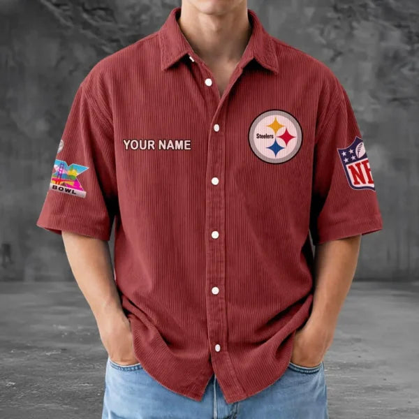 LIMITED EDITION - NEW CUSTOMIZED NFL14 PSB PITTSBURGH STEELERS SEERSUCKER BUTTON SHIRT