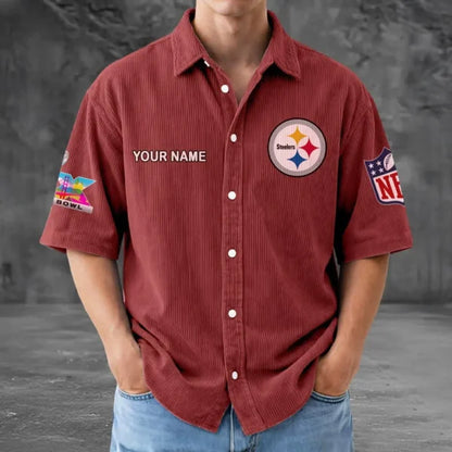 LIMITED EDITION - NEW CUSTOMIZED NFL14 PSB PITTSBURGH STEELERS SEERSUCKER BUTTON SHIRT