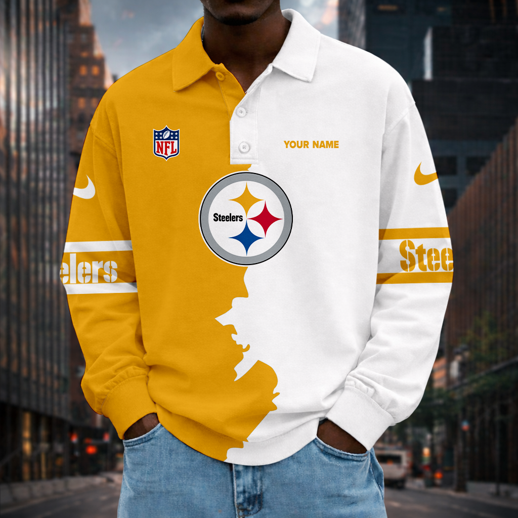 LIMITED EDITION - NEW CUSTOMIZED NFL14 PSB PB STEELERS MEN LONG SLEEVE POLO