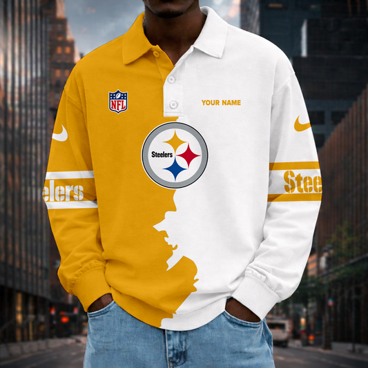 LIMITED EDITION - NEW CUSTOMIZED NFL14 PSB PB STEELERS MEN LONG SLEEVE POLO
