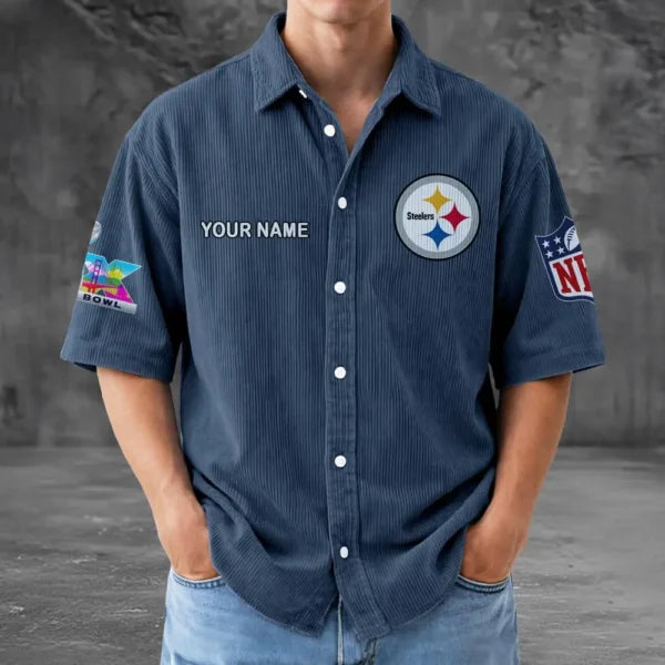 LIMITED EDITION - NEW CUSTOMIZED NFL14 PSB PITTSBURGH STEELERS SEERSUCKER BUTTON SHIRT