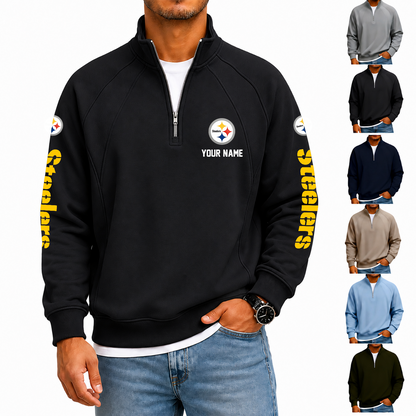 [SPECIAL OFFER] NEW CUSTOMIZED NFL14 PSB PITTSBURGH STEELERS MEN'S QUARTER ZIP PULLOVER