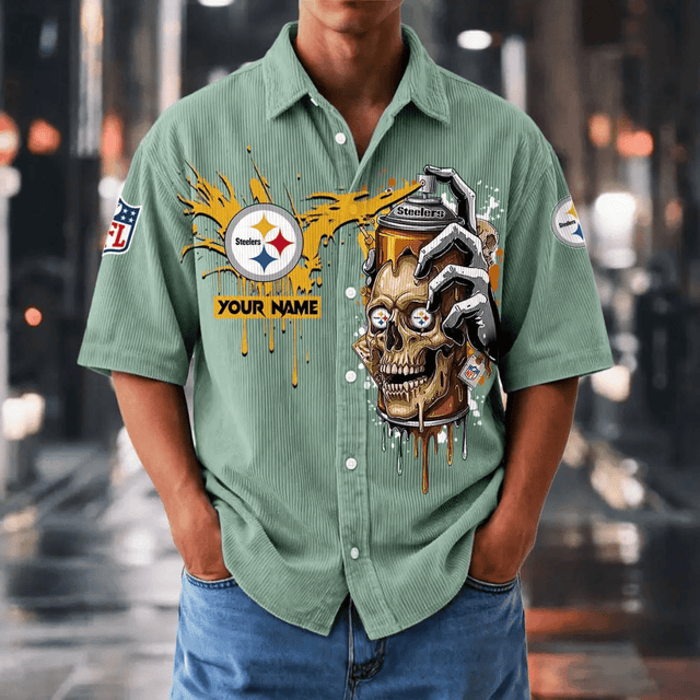 [SPECIAL OFFER] NEW CUSTOMIZED NFL14 PSB PITTSBURGH STEELERS SEERSUCKER BUTTON SHIRT