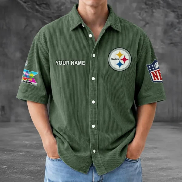 LIMITED EDITION - NEW CUSTOMIZED NFL14 PSB PITTSBURGH STEELERS SEERSUCKER BUTTON SHIRT