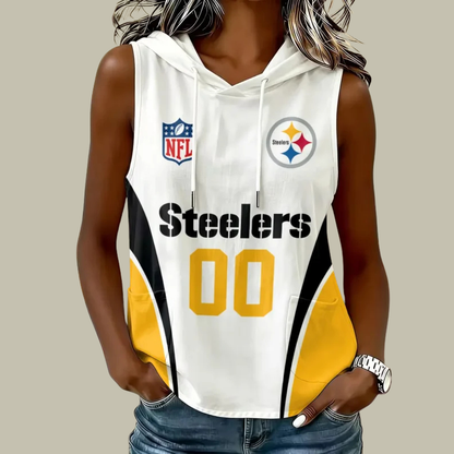[SPECIAL OFFER] NEW CUSTOMIZED NFL14 PSB PITTSBURGH STEELERS WOMEN'S SLEEVELESS HOODED POCKET TANK TOP