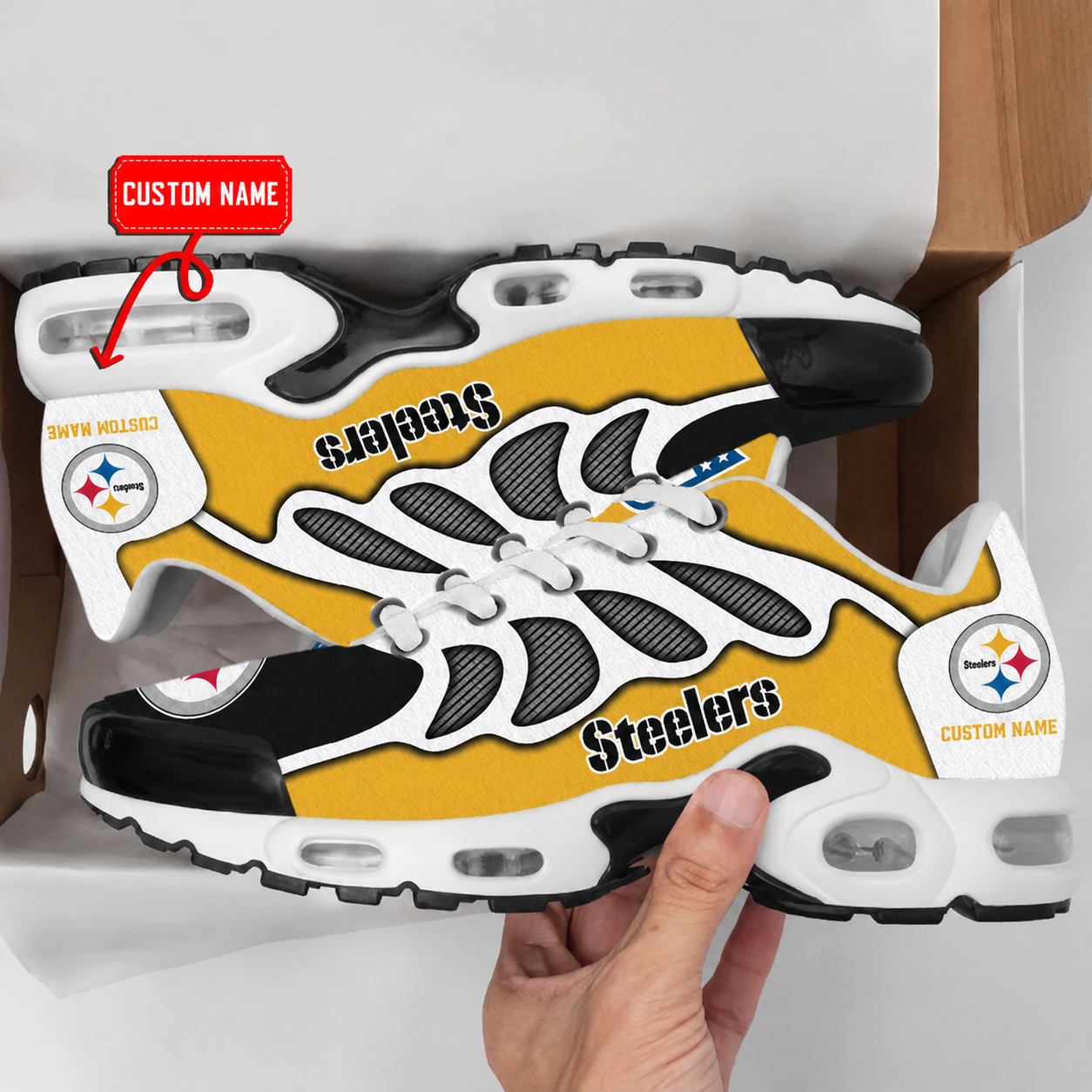 LIMITED EDITION - NEW CUSTOMIZED NFL14 PSB PITTSBURGH STEELERS AIR MAX PLUS SNEAKERS