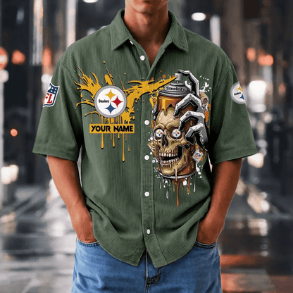 [SPECIAL OFFER] NEW CUSTOMIZED NFL14 PSB PITTSBURGH STEELERS SEERSUCKER BUTTON SHIRT