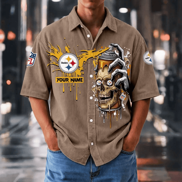 [SPECIAL OFFER] NEW CUSTOMIZED NFL14 PSB PITTSBURGH STEELERS SEERSUCKER BUTTON SHIRT