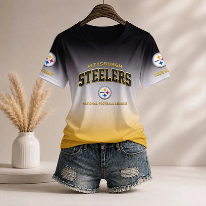 LIMITED EDITION - NEW CUSTOMIZED NFL14 PSB PB STEELERS V-NECK FEMALE SHIRT