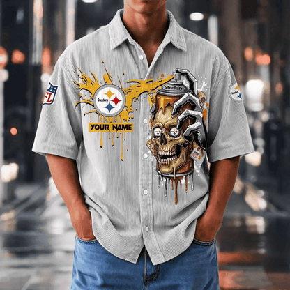 [SPECIAL OFFER] NEW CUSTOMIZED NFL14 PSB PITTSBURGH STEELERS SEERSUCKER BUTTON SHIRT