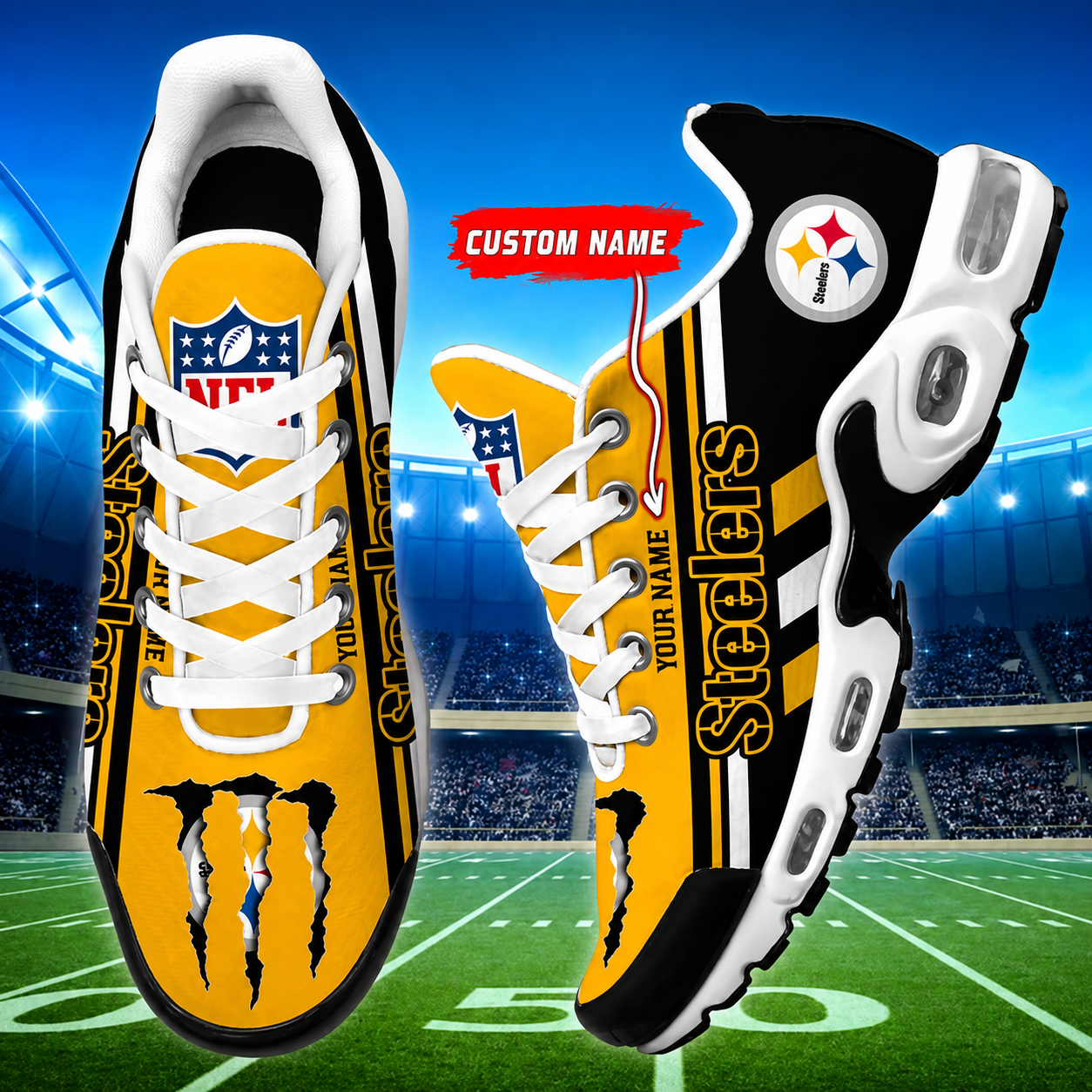 LIMITED EDITION - NEW CUSTOMIZED NFL14 PSB PITTSBURGH STEELERS AIR MAX PLUS SNEAKERS