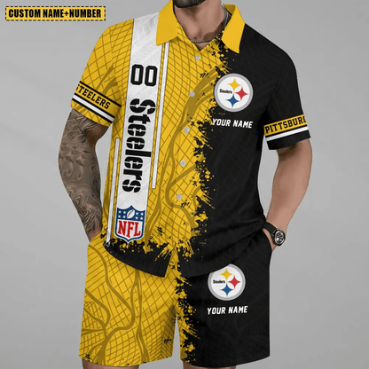LIMITED RUN - NEW CUSTOMIZED NFL14 PSB PITTSBURGH STEELERS UNISEX HAWAIIAN SHIRT & SHORTS SET