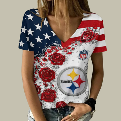[SPECIAL OFFER] NEW CUSTOMIZED NFL14 PSB PITTSBURGH STEELERS V-NECK FEMALE SHIRT
