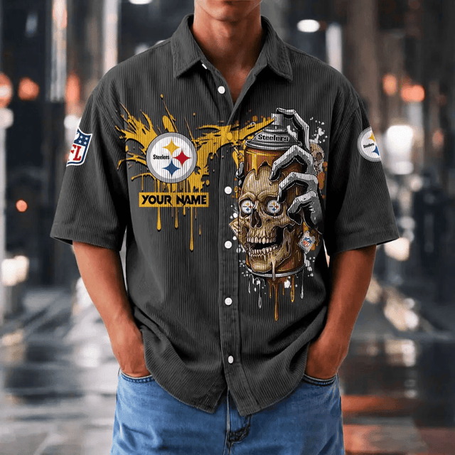 [SPECIAL OFFER] NEW CUSTOMIZED NFL14 PSB PITTSBURGH STEELERS SEERSUCKER BUTTON SHIRT