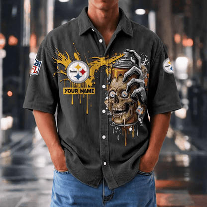 [SPECIAL OFFER] NEW CUSTOMIZED NFL14 PSB PITTSBURGH STEELERS SEERSUCKER BUTTON SHIRT