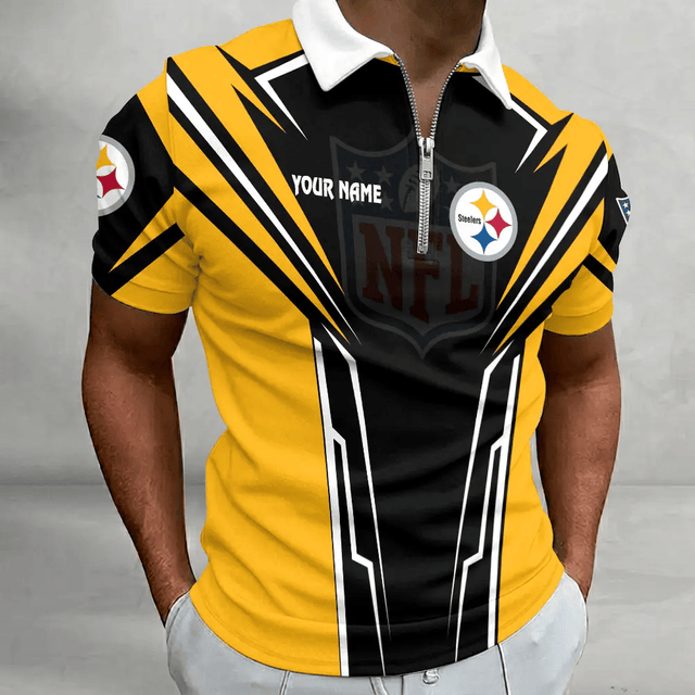 [SPECIAL OFFER] NEW CUSTOMIZED NFL14 PSB PITTSBURGH STEELERS ZIP POLO SHIRT
